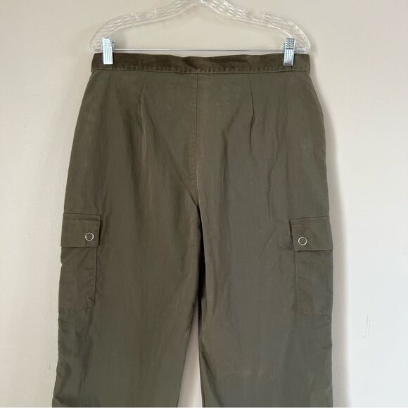 Y2K VTG Gloria Vanderbilt Cotton Olive Wide Leg Cargo Pants Waist SZ 12 - Picture 4 of 12
